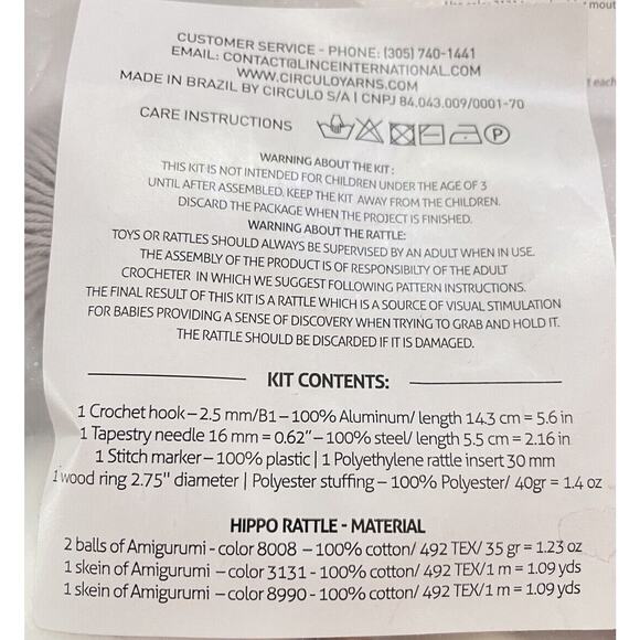 Amigurumi Crochet Baby Rattle Collection DIY Kit Hippo Rattle - Picture 3 of 4